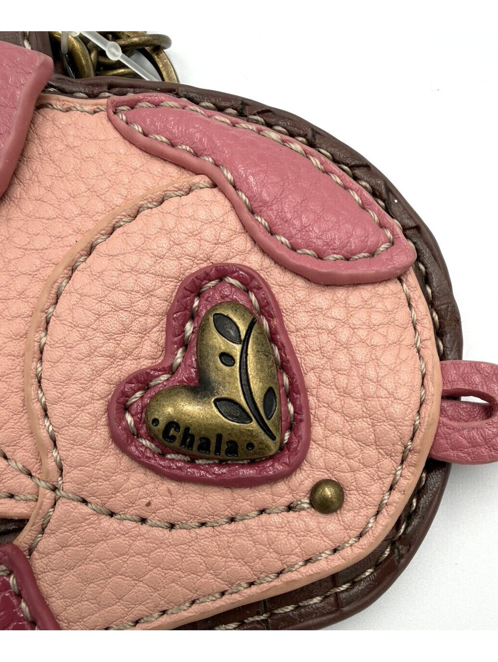 Chala Pal Pig Coin Purse Keychain Brown Faux Leather Whimsical Boho Small Wallet - Picture 3 of 4